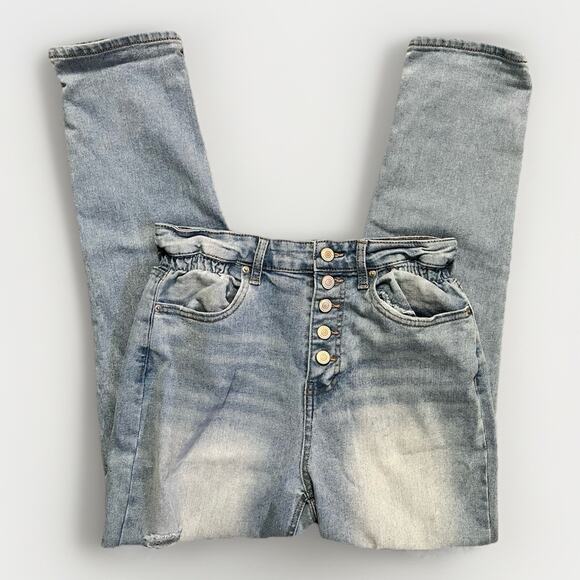 No Boundaries Skinny Jeans Size 9 Light Wash Button Fly High Rise Stretch Denim - Picture 1 of 6